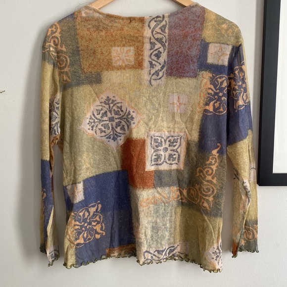 Patchwork Long Sleeve Mesh Top - Picture 6 of 8